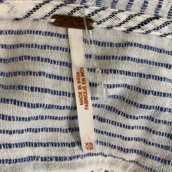 Free People Top Hooded Henley Button Down Blue and White Stripe Oversized - Picture 7 of 9